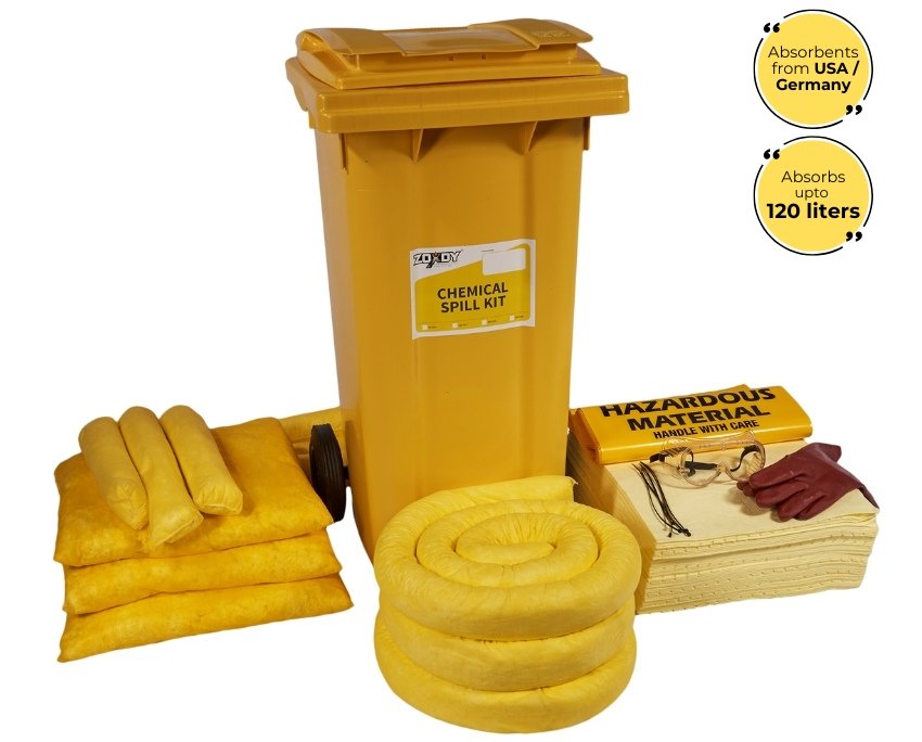 120 Liter Chemical Spill Kit in Wheelie Bin