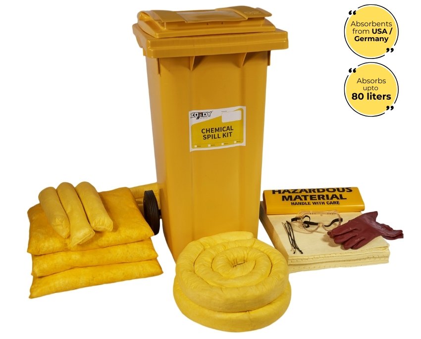 80 Liter Chemical Spill Kit in Wheelie Bin.