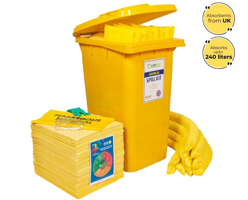 Lubetech Chemical Spill Kit in Wheelie Bin, 240 Liter