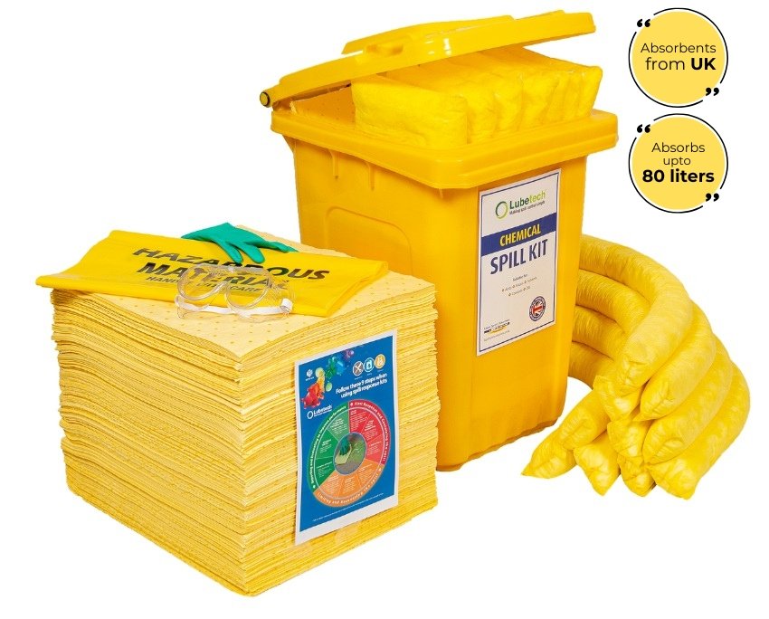 Lubetech Chemical Spill Kit in Wheelie Bin, 80 Liter