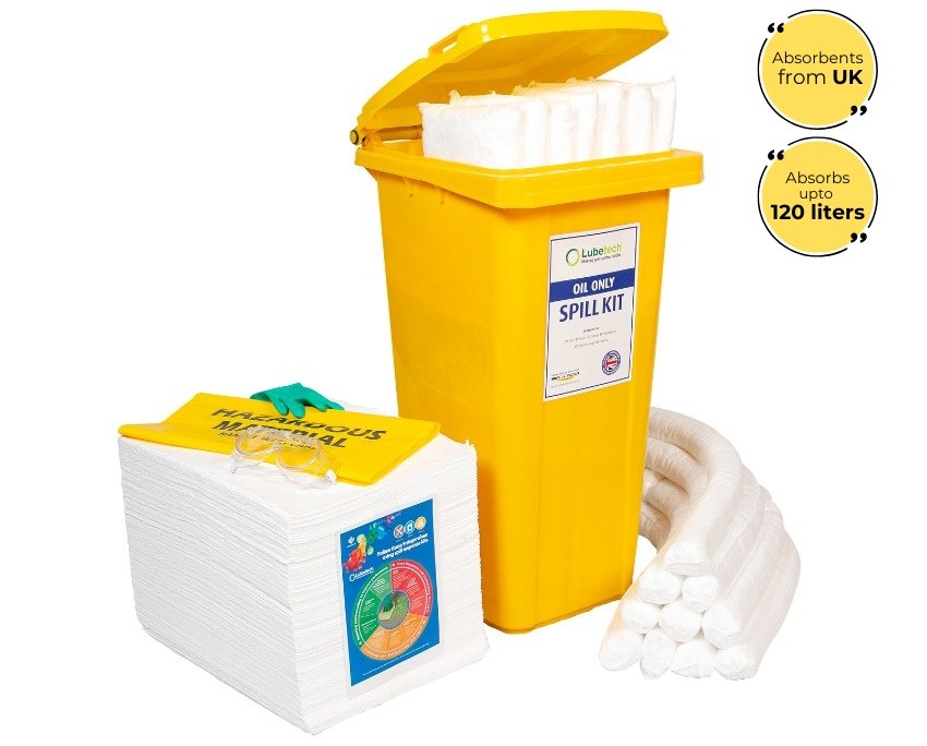 Lubetech Oil Spill Kit in Wheelie Bin, 120 Liter