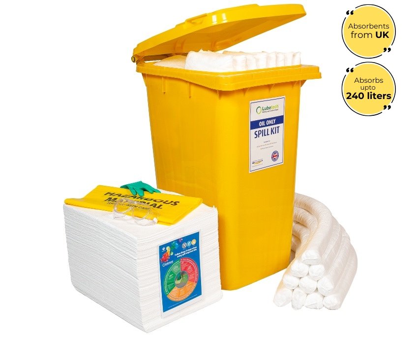 Lubetech Oil Spill Kit in Wheelie Bin, 240 Liter