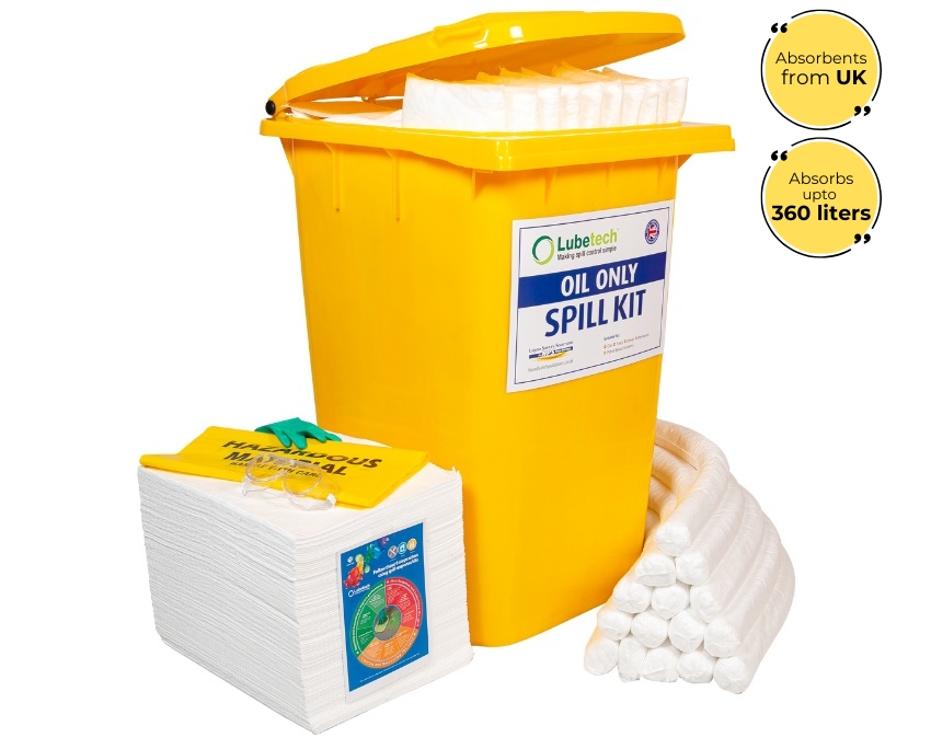 Lubetech Oil Spill Kit in Wheelie Bin, 360 Liter